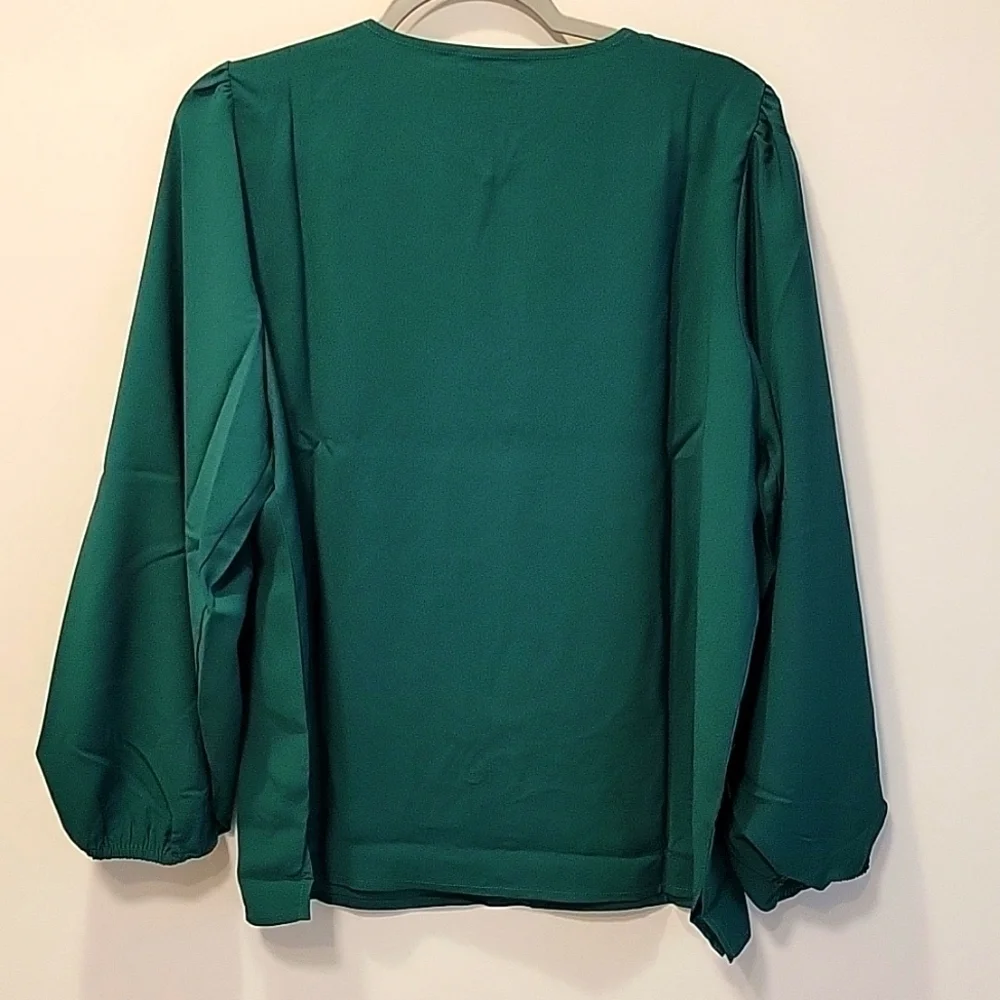 J.Crew Blouse Longsleeve Keyhole Front Puff Sleeve Crepe Green Large Tall NWT